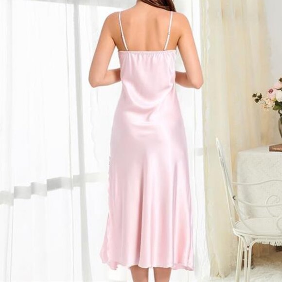 Womens Long Sleeveless Satin Dress Light Pink - Picture 3 of 5